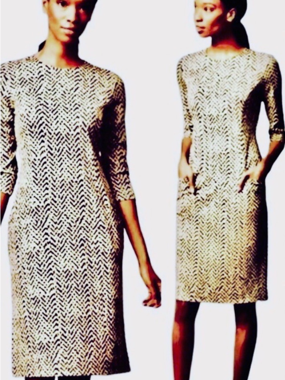 J. McLaughlin Catalyst Black and Cream Chevron Midi Dress